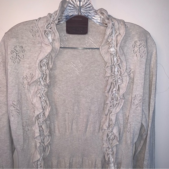 Anthropologie Guinevere Cream Open-Front Ruffle Cardigan XL - Picture 8 of 9